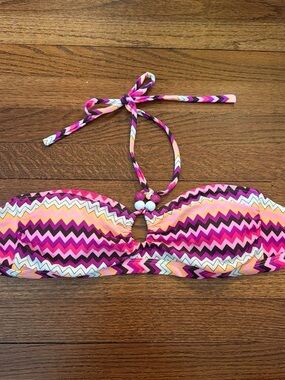 Pink Chevron Bandeau Bikini Top with Halter Tie